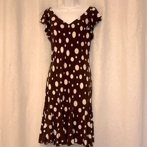 S.L. Fashions flirty polka dot brown and off white dress EUC